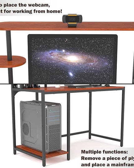 Anivia Computer Desk with Hutch and Shelves, 47'' Home Office Desk with Adjustable Bookshelves, Writing Desk PC Study Table Workstation for Small Spaces - LeafyLoom