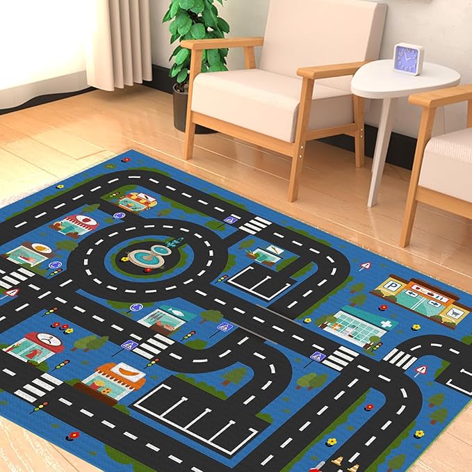 Analog ABC Kids Rug Playroom Car Rug Play Mat City Life Road Rug for Cars Fun City Map for Carpet for Bedroom Boys (31 * 47 inches, Hope City) - LeafyLoom