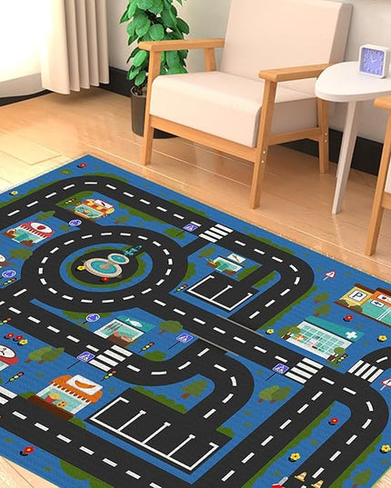 Analog ABC Kids Rug Playroom Car Rug Play Mat City Life Road Rug for Cars Fun City Map for Carpet for Bedroom Boys (78 * 118 inches, Hope City) - LeafyLoom