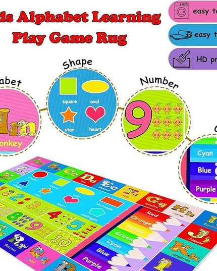 Kids Alphabet Play Game Rug - 5'x7' ABC Numbers and Shapes Educational Learning Toddler Carpet - Kids Room Playroom Classroom Kindergarten Activity Fun Soft Non-Slip Mat - LeafyLoom