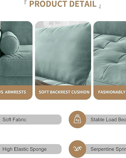 Velvet Furniture for Small Spaces, Mid-Century Modern Loveseats for Living Room, Love Seat Couch Sofas, 58 Inches, Aqua Turquoise - LeafyLoom