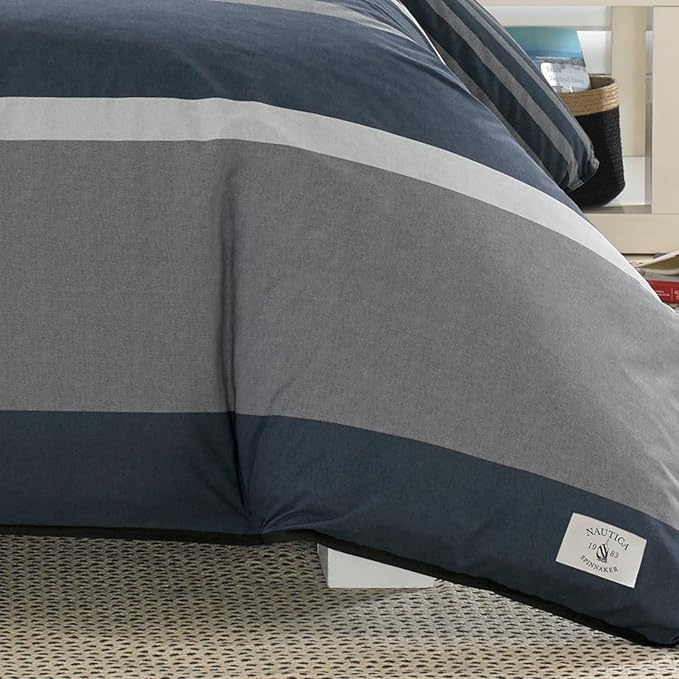 Nautica Comforter Set Cotton Reversible Bedding with Matching Shams, Home Decor for All Seasons, King, Rendon Charcoal/Blue/Grey - LeafyLoom