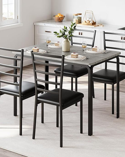 IDEALHOUSE Dining Table for 4, Small Table and Chairs Set of 4, Dinette Set for 4, Square Dinner Table Set, 3 Piece Kitchen & Dining Room Sets for Small Space (Grey, Dining Table with 4 Chairs) - LeafyLoom