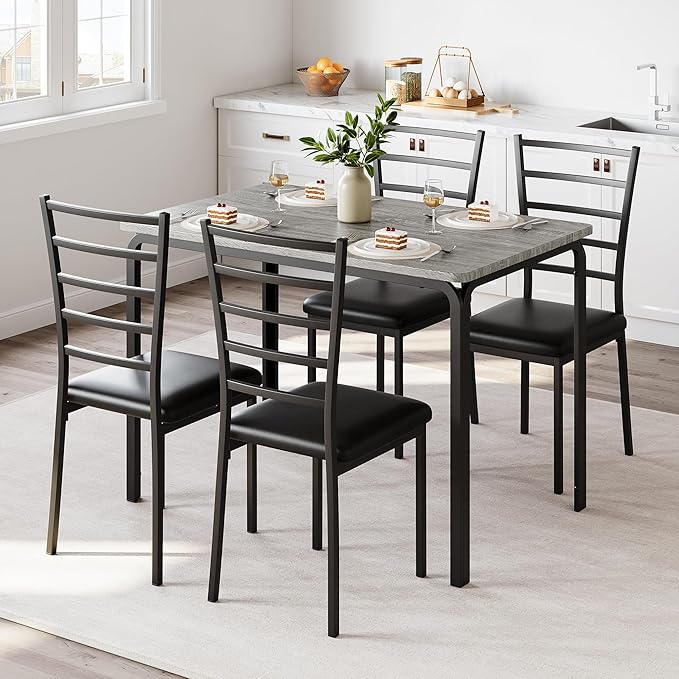 IDEALHOUSE Dining Table for 4, Small Table and Chairs Set of 4, Dinette Set for 4, Square Dinner Table Set, 3 Piece Kitchen & Dining Room Sets for Small Space (Grey, Dining Table with 4 Chairs) - LeafyLoom