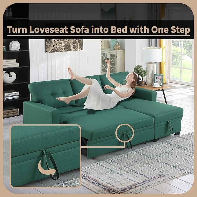4-in-1 Modular Sofa Bed Pull Out Convertible Living Room Furniture Sets Upholstered, L Shaped Sectional Comfy Couch with Reversible Storage Chaise for Apartment, Studio, Office - Green - LeafyLoom