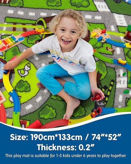 Jackson Car Mat for Kids Toy Cars,52"x 74" Train Rug Play Mat with Non-slip Backing, Kids Car Rug Play Mat for Playroom Large Car Rug Train Rug Play Mat for Children - LeafyLoom