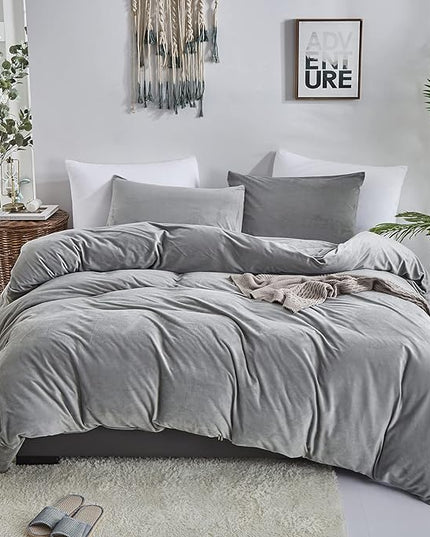 Wellboo Grey Comforter Sets California King Women Men Gray Fluffy Bedding Comforters Cal King Solid Dark Grey Velvet Aesthetic Quilts Soft Warm Winter Plush Blanket Plain Gray Flannel Thick Sherpa Bed - LeafyLoom