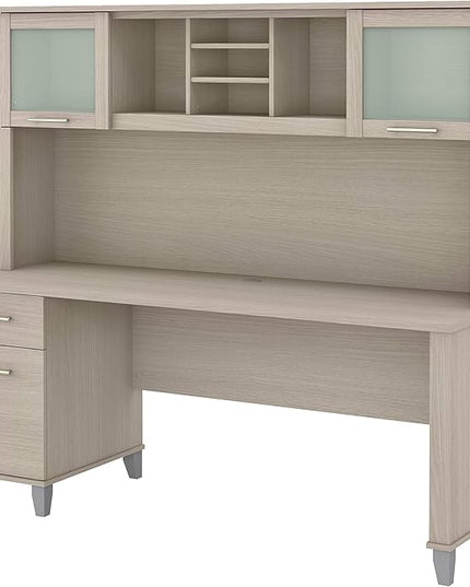 Bush Furniture Somerset 72W Office Desk with Drawers and Hutch in Sand Oak - LeafyLoom