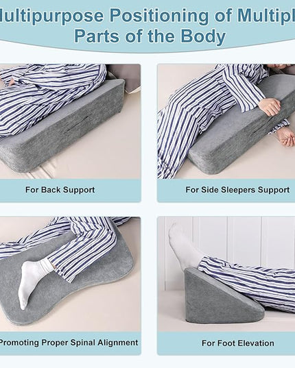 TANYOO Long Wedge Pillow for After Surgery Curved Shaped Turning Wedge Pillow for Side Sleeping Bedridden Patient Products to Prevent Bed Sore and Improve Healing Process No-Slip Bottom Height 7.5 in - LeafyLoom