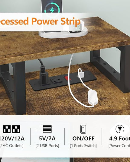L Shaped Desk with 3 Drawer & 3 Open Shelf, Computer Desk with LED Lights & Power Outlets, Home Office Desk with Reversible Storage Shelves & Monitor Stand, Corner Desk for Small Space - LeafyLoom