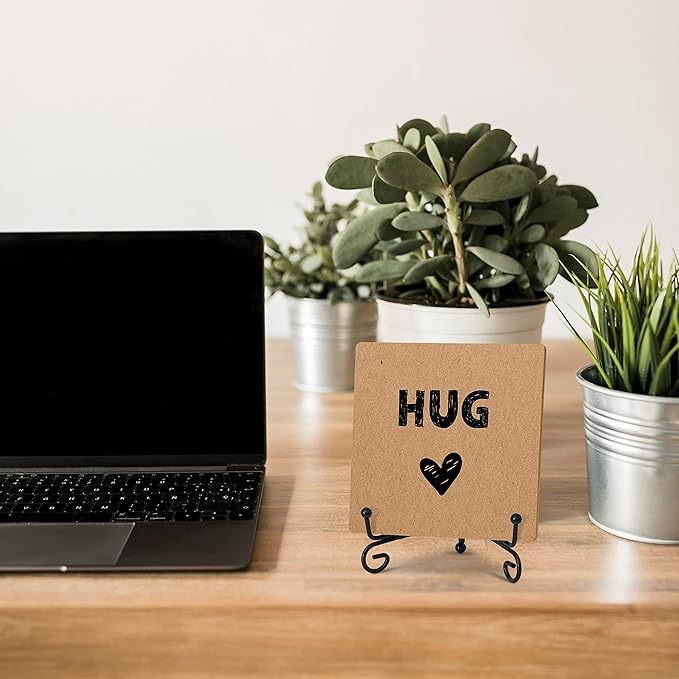 Hug - Home Office Desk Decor Wood Plaque with Stand, Love You Gifts, Thinking of You Gifts for Women Friends Girlfriend Boyfriend Mom Sisters - A03 - LeafyLoom