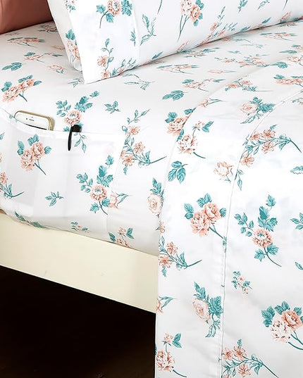 Elegant Comfort Softest and Coziest 4-Piece Sheet Set - 1500 Premium Hotel Quality Microfiber - Deep Pocket, Wrinkle Resistant 4-Piece Floral Bed Sheet Set, Twin, Celia Pink - LeafyLoom