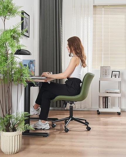 YOUNIKE Office Chair Swivel Desk Chair Upholstered Faux Leather Height Adjustable with Wheels Computer Task Chair Modern Rolling Armless with Back, Loads 300 lbs, Olive Green - LeafyLoom