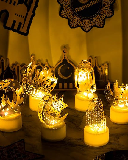 6Pcs Ramadan Mini Lantern Lights Decoration, Moon Castle Lighthouse Eid Mubarak Lamp Battery Included Plastic LED Night Light for Eid Ramadan Party Home Indoor Outdoor Bedroom Tabletop Decor - LeafyLoom