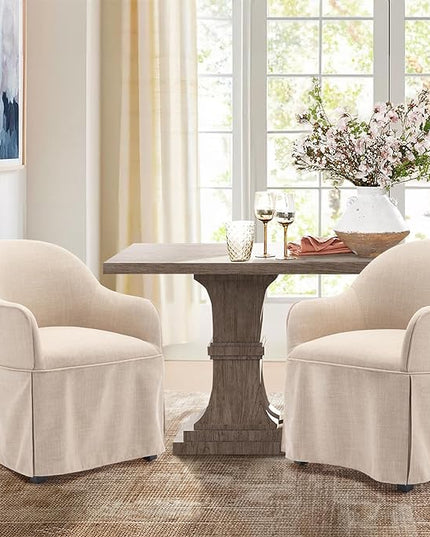 COLAMY Modern Accent Dining Chair Set of 2, Barrel Accent Armchair, 20 Inch Dining Chair with Cover, Chair with Back for Kitchen,Dining Room,Beige - LeafyLoom