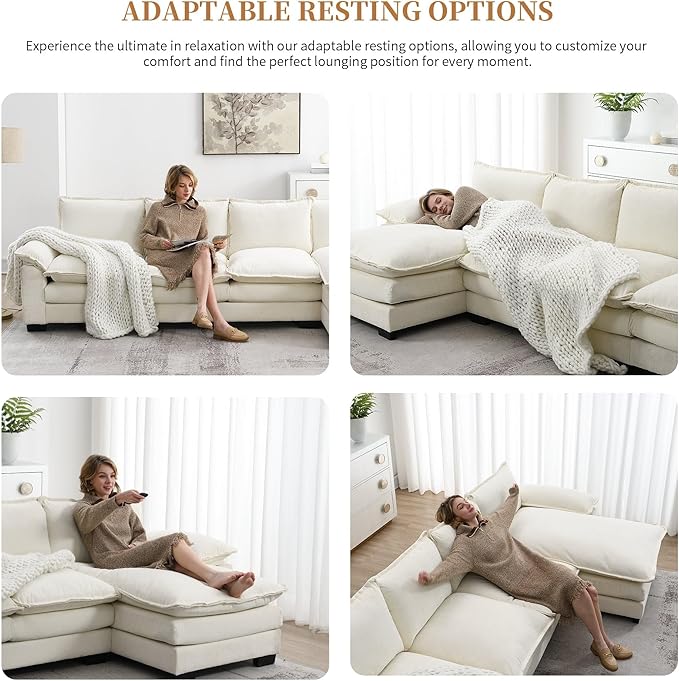 118" Sectional Sofa, L-Shaped Couch Set with Double Cushions and Chaise Lounge, 5-seat Upholstered Indoor Furniture for Living Room, Apartment, Office, 118inch, White - LeafyLoom