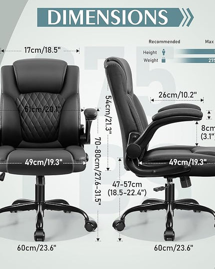 Leather Office Chair, PU Home Computer Desk Chairs with Ergonomic Back Support, 360°Swivel Free，Small Gmaing Chair with Wheels and Adjustable Armrests, for Short People Use, Black - LeafyLoom