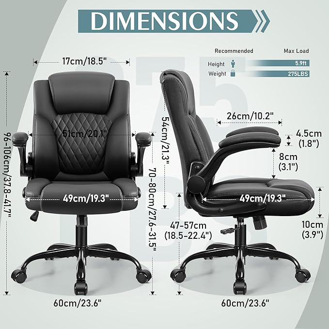 Leather Office Chair, PU Home Computer Desk Chairs with Ergonomic Back Support, 360°Swivel Free，Small Gmaing Chair with Wheels and Adjustable Armrests, for Short People Use, Black - LeafyLoom