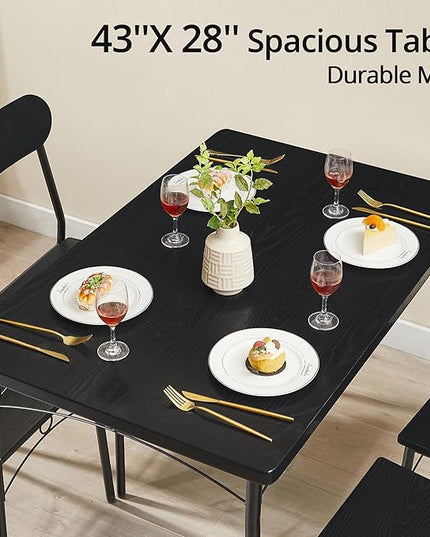 VECELO Dining Table Set for 4, 5 Piece Dinette with Chairs for Kitchen, Breakfast Nook and Small Space, 43.3", Black - LeafyLoom