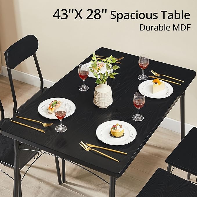 VECELO Dining Table Set for 4, 5 Piece Dinette with Chairs for Kitchen, Breakfast Nook and Small Space, 43.3", Black - LeafyLoom