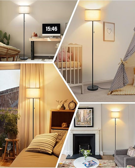 FOLKSMATE Floor Lamp for Living Room, LED Modern Simple Standing Lamps, Tall Lamp for Bedroom, Kid, Office, Reading Room Black Pole Light without Bulb - LeafyLoom