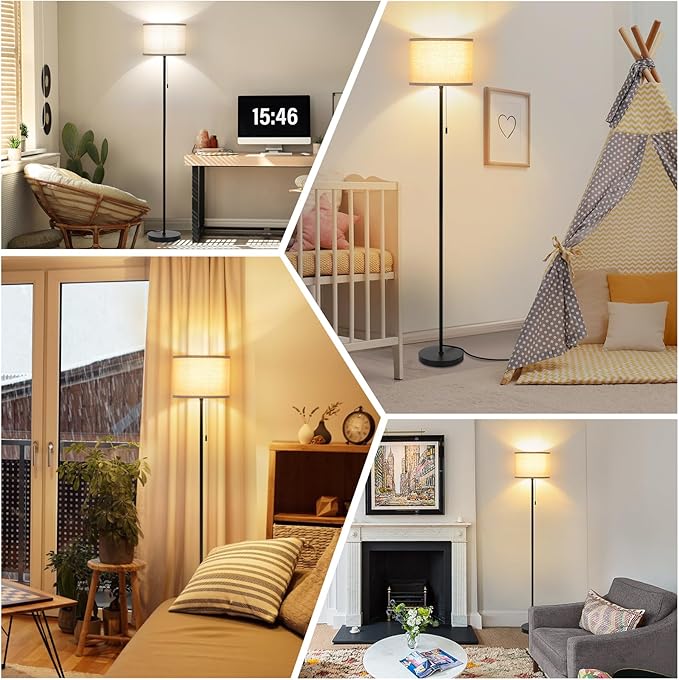 FOLKSMATE Floor Lamp for Living Room, LED Modern Simple Standing Lamps, Tall Lamp for Bedroom, Kid, Office, Reading Room Black Pole Light without Bulb - LeafyLoom