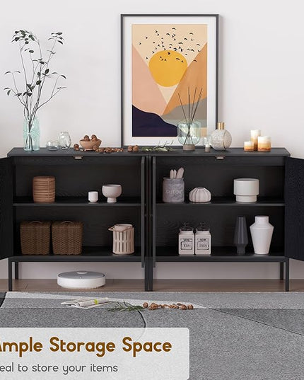 XIAO WEI Sideboard Cabinet with Handmade Natural Rattan Woven Doors, Rattan Cabinet Console Table Storage Credenza Buffet, for Kitchen, Living Room, Hallway, Entryway-2 Pieces(Black) - LeafyLoom