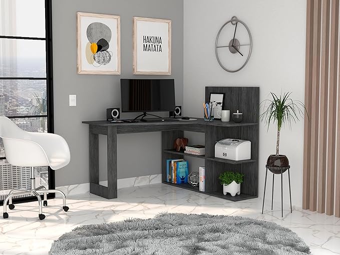 NicBex Kimberly-DW-00205-LWJ Home Office Desks, 51.7"x47.2"x43.3", Gray-1 - LeafyLoom