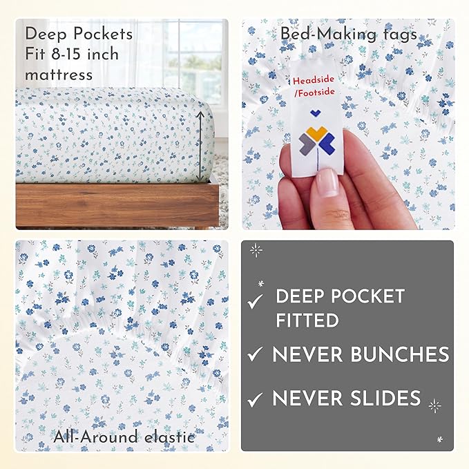 California Design Den Floral Sheets Pattern Twin Sheet Set, Luxury 400 Thread Count 100% Cotton Sheets, (Blooming Meadows) - LeafyLoom