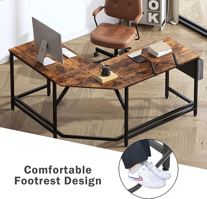 Need L Shaped Computer Desk 59 Inch Gaming Desk with Large Monitor Stand L Desk Corner Desk with Storage Bag for Home Office Writing Rustic Brown - LeafyLoom