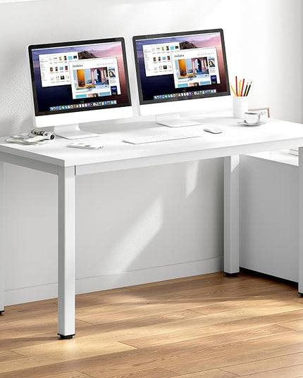 DlandHome 55 inches Large Computer Desk, Composite Wood Board, Decent and Steady Home Office Desk/Workstation/Table, BS1-140WW White and White Legs, 1 Pack - LeafyLoom