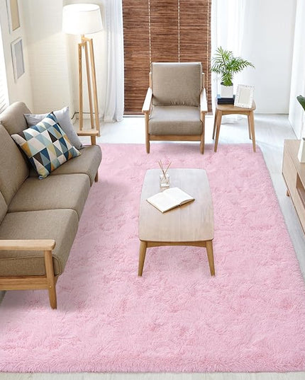 Softlife Pink Area Rugs for Bedroom Girls, 5.3x7.6 Feet Fluffy Fuzzy Furry Shag Carpet, Indoor Soft Plush Modern Floor Rug for Living Room Kids Room Nursery Dorm Home Decor Aesthetic - LeafyLoom