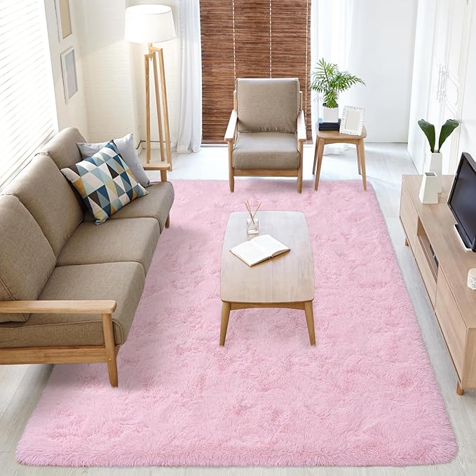 Softlife Pink Area Rugs for Bedroom Girls, 5.3x7.6 Feet Fluffy Fuzzy Furry Shag Carpet, Indoor Soft Plush Modern Floor Rug for Living Room Kids Room Nursery Dorm Home Decor Aesthetic - LeafyLoom