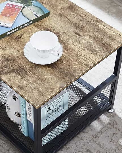 VECELO Coffee Center Table with Storage for Living Room Office Reception, Modern & Industrial Mesh Shelf, 39.4 Inch, Grey - LeafyLoom