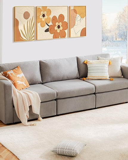 Sweetcrispy Convertible Modular Sectional Sofa, 3 Seat Sectional Couches for Living Room, Basic Shape Modern Fabric Modular Sofa Sleeper with Double Chaise for Home, Apartment, Dorm, Grey - LeafyLoom