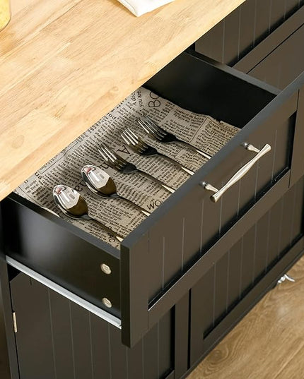 HOMCOM 41" Modern Rolling Kitchen Island on Wheels, Utility Cart Storage Trolley with Rubberwood Top & Drawers, Black - LeafyLoom
