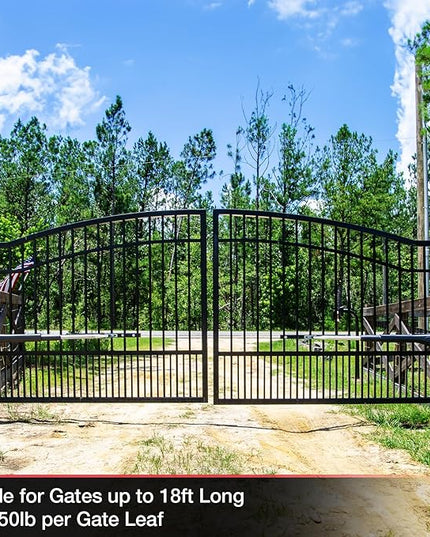 Mighty Mule Gate Opener, Solar and Smart Ready, Heavy Duty Automatic Gate Opener, Gates up to 18ft or 850lb Per Gate Leaf, Dual Gate Opener, MM572W MightyMule