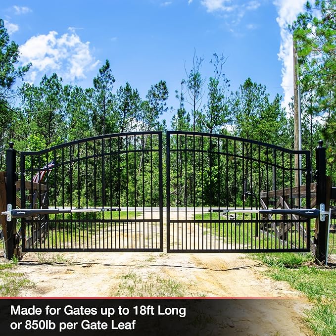 Mighty Mule Gate Opener, Solar and Smart Ready, Heavy Duty Automatic Gate Opener, Gates up to 18ft or 850lb Per Gate Leaf, Dual Gate Opener, MM572W MightyMule