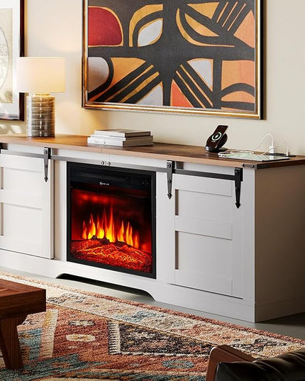 oneinmil Fireplace TV Stand with 18” Electric Fireplace, 58” TV Console Stand for TVs Up to 65", Entertainment Center, Fireplace for The Living Room TV Stand, White - LeafyLoom