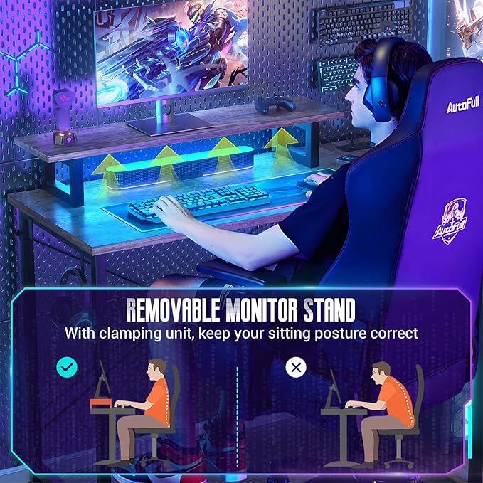 Homieasy Small Gaming Desk with Power Outlet & LED Light, 39 Inch L Shaped Computer Desk with Storage Shelves, Reversible Corner Desk with Monitor Stand Headset Hooks for Home Office, Rustic Brown - LeafyLoom