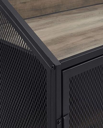 Walker Edison Malcomb Urban Industrial Metal Mesh Double Door Rolling Bar Cabinet, 33 Inch, Grey - LeafyLoom