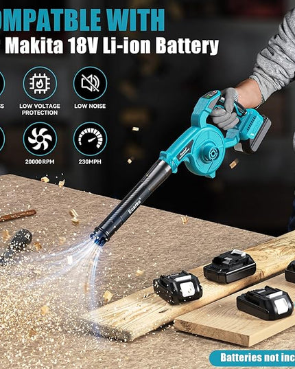 Leaf Blower Cordless for Makita 18V Battery, LIVOWALNY 120CFM 230MPH 2-in-1 Electric Leaf Blowers & Vacuum with 3 Speed Mode for Cleaning Patio, Yard, Sidewalk, Snow, Lawn Care - LeafyLoom