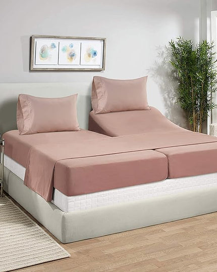 LANE LINEN Split King Sheets for Adjustable Beds - 1000 Thread Count 5 Piece Set 100% Egyptian Cotton Sateen Weave Cool Breathable & Soft 2 Fitted Fits Upto 17" Deep Pockets Sepia Rose - LeafyLoom