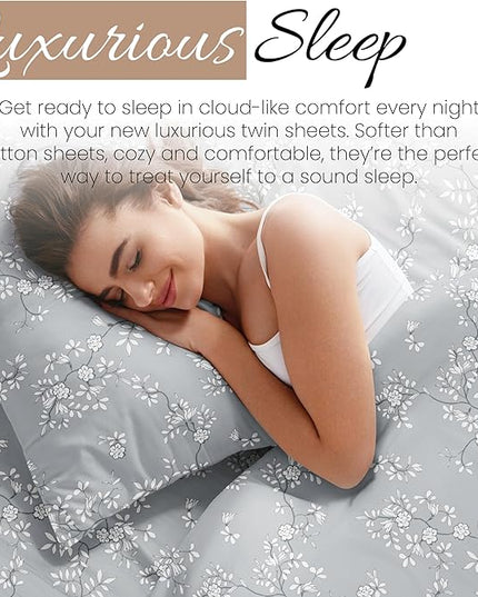 Linen Market 3 Piece Twin Bedding Sheet Set (Light Gray Vine) - Sleep Better Than Ever with These Ultra-Soft & Cooling Bed Sheets for Your Twin Size Bed - Deep Pocket Fits 16" Mattress - LeafyLoom
