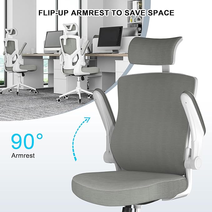 𝑯𝑶𝑴𝑬 𝑶𝑭𝑭𝑰𝑪𝑬 𝑪𝑯𝑨𝑰𝑹, Ergonomic Mesh Desk Chair, High Back Computer Chair- Adjustable Headrest with Flip-Up Arms, Lumbar Support, Swivel Executive Task Chair (Modern, Star Dust) - LeafyLoom