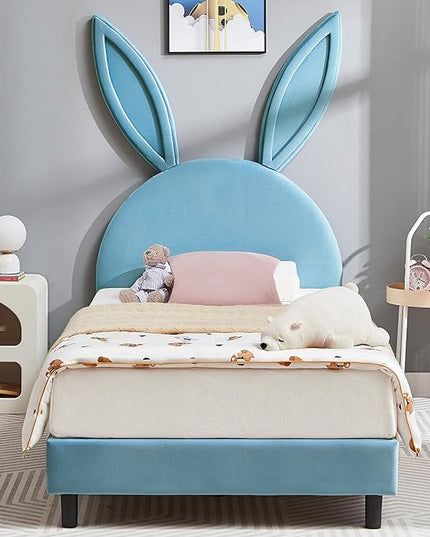 VECELO Kids Twin Bed Frame with Upholstered Headboard, Princess Beds for Girls, 12 Wooden Slats Support, No Boxing Spring Needed - LeafyLoom