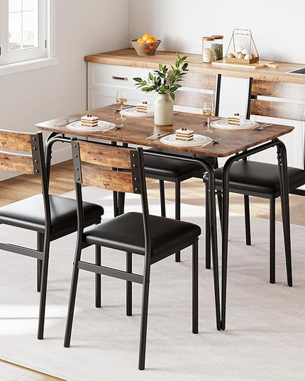 Dining Table for 4, Small Table and Chairs Set of 4, Square Dinette Set for 4, Dinner Table Set, 5 Piece Kitchen & Dining Room Sets for Small Space, Apartment (Vintage, Dining Table with 4 Chairs) - LeafyLoom