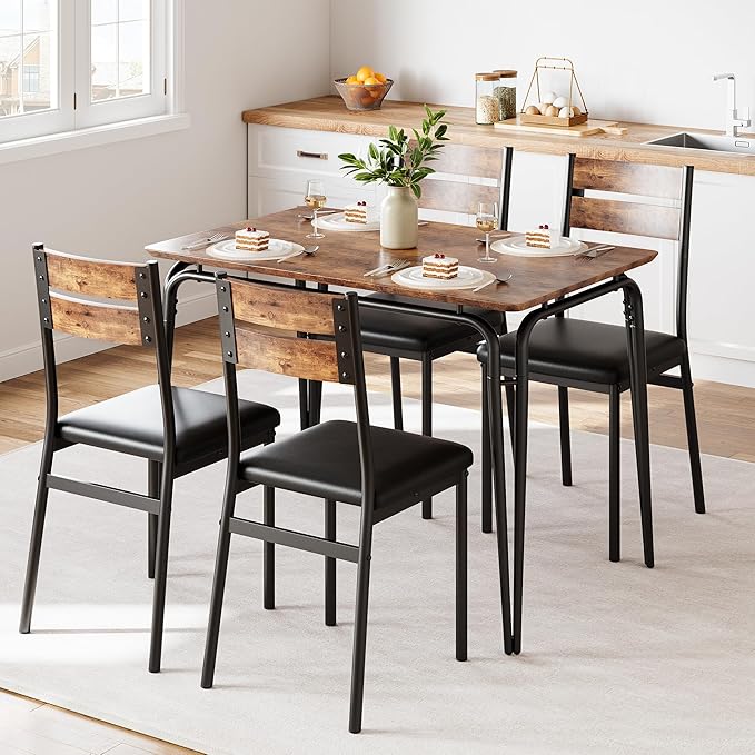 Dining Table for 4, Small Table and Chairs Set of 4, Square Dinette Set for 4, Dinner Table Set, 5 Piece Kitchen & Dining Room Sets for Small Space, Apartment (Vintage, Dining Table with 4 Chairs) - LeafyLoom