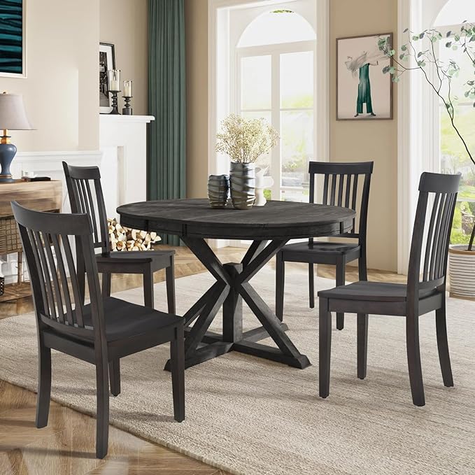 COLAMY Wooden Dining Chairs Set of 4, Spindle High Back Windsor Kitchen Side Chair, Farmhouse Dining Chairs for Kitchen and Dining Room, Dark Brown - LeafyLoom