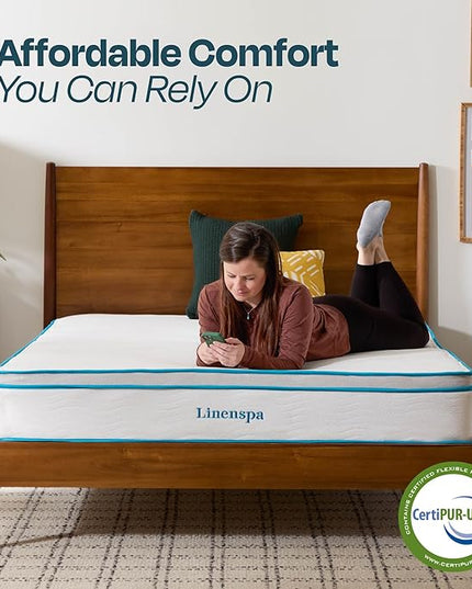 Linenspa 10 Inch Memory Foam and Spring Hybrid Mattress - Medium Feel - Bed in a Box - Quality Comfort and Adaptive Support - Breathable - Cooling - Perfect for a Guest Bedroom - King Size - LeafyLoom